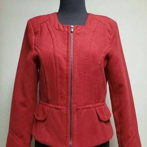 Red Wool Zip Up Jacket Blazer